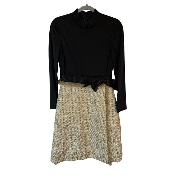 Kent Originals Long Sleeve Mock Neck Dress Metallic Waist Ribbon Women's Sz 10 - Picture 1 of 10